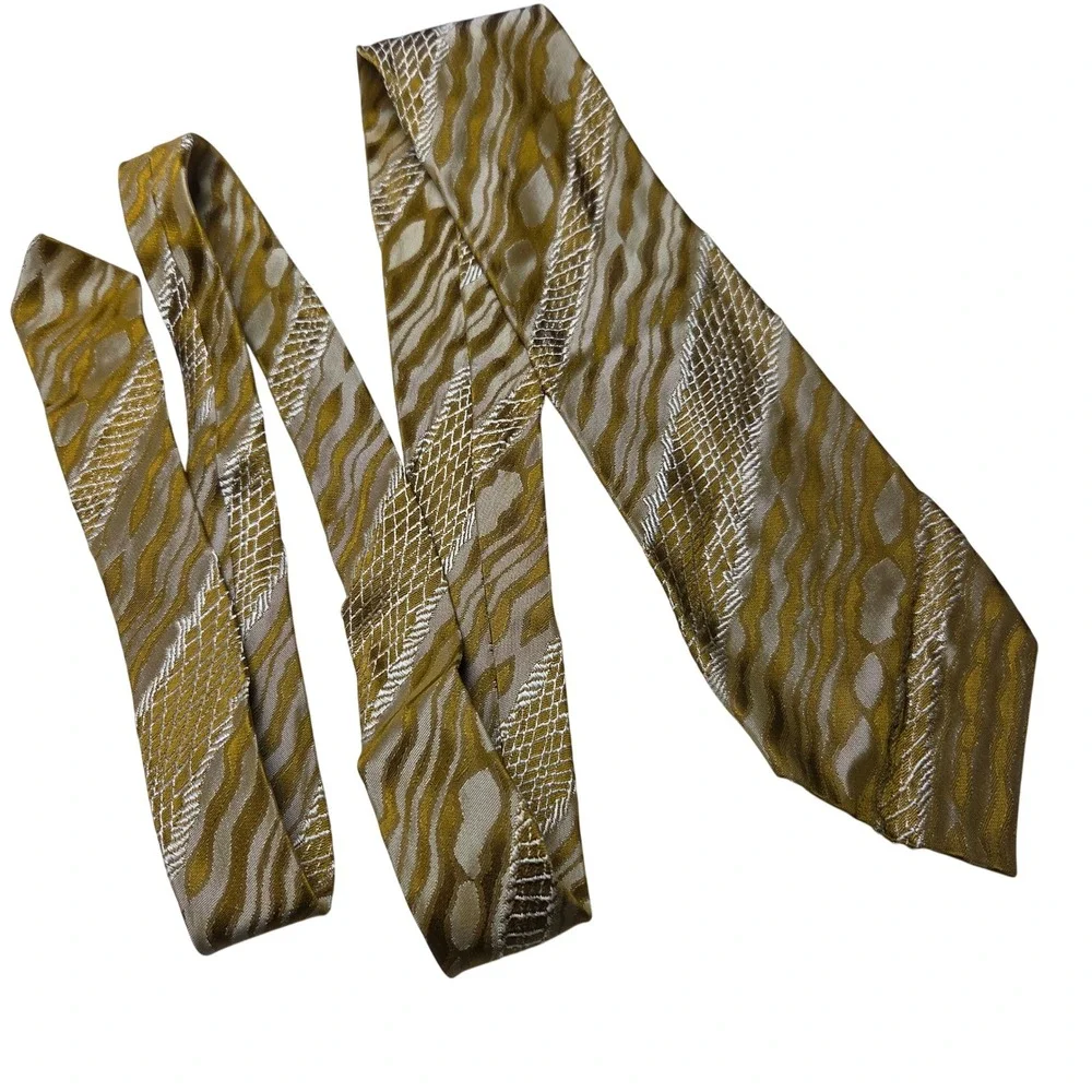 Hemphill-Wells Mens‎ Gold Abstract Geometric Metallic Woven Necktie 3.5 Inch